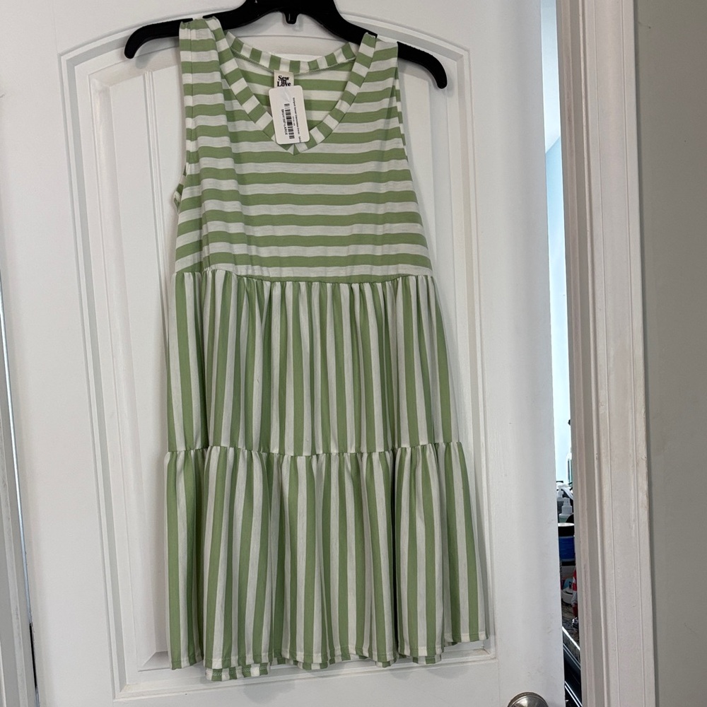 Sew In Love Green & White Striped Tiered Tank Dress